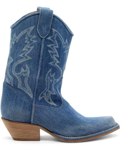 Vic Matié Western Style Denim Texan Boot - Blue