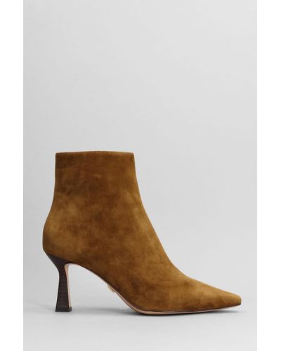 Lola Cruz High Heels Ankle Boots In Leather Colour Suede - Brown