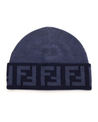 Fendi Ff Virgin Wool Beanie - Blue