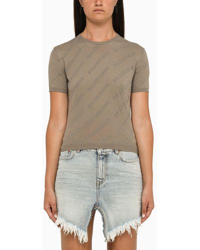 Balenciaga Beige Cotton Knit Crew Neck Top - Natural