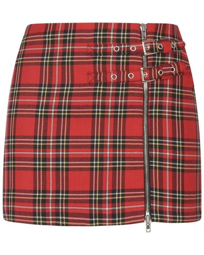 Alessandra Rich Plaid-check Patterned Side-zipped Mini Skirt - Red