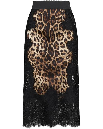 Dolce & Gabbana Lace And Animalier Print Pencil Skirt - Black