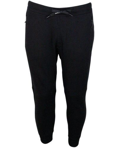 Armani Jogging Pants In Cotton Fleece With Drawstring At The Waist And Cuffs At The Bottom - Black
