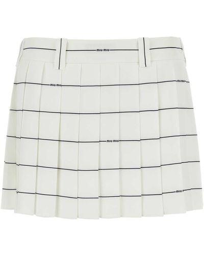 Miu Miu Printed Crepe Mini Skirt - White
