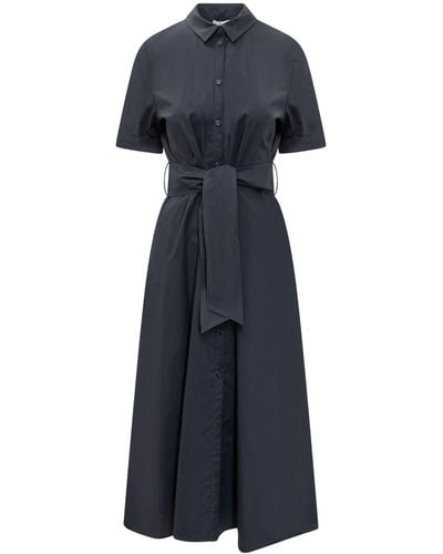 Woolrich Long Dress With Belt - Blue
