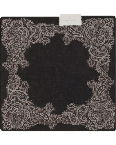 Brunello Cucinelli Motif-Printed Finished Edge Pocket Square - Black