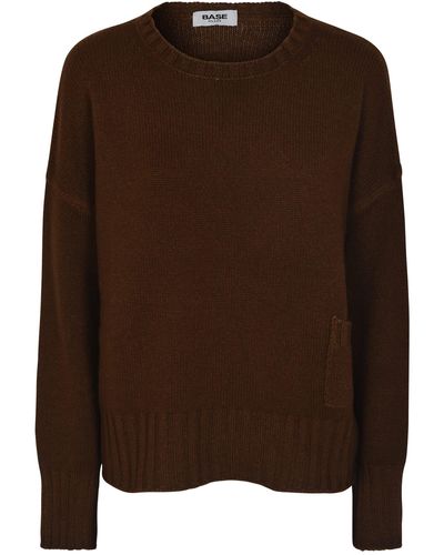Base London Patched Pocket Round Neck Rib Knit Sweater - Brown