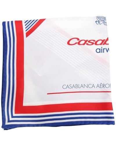 Casablancabrand Airways-Printed Finished Edge Scarf - White