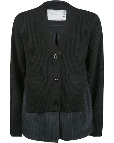Sacai Knit Paneled Stripe Cardigan - Black