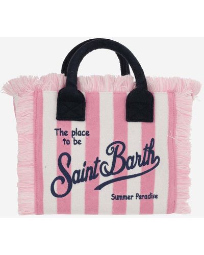 Mc2 Saint Barth Colette Tote Bag With Striped Pattern And Logo - Pink