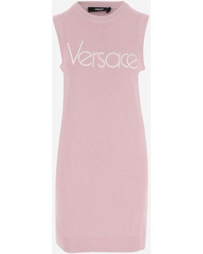 Versace Stretch Cotton Dress With Logo - Pink