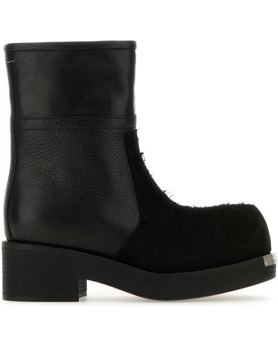 MM6 by Maison Martin Margiela Leather Ankle Boots - Black