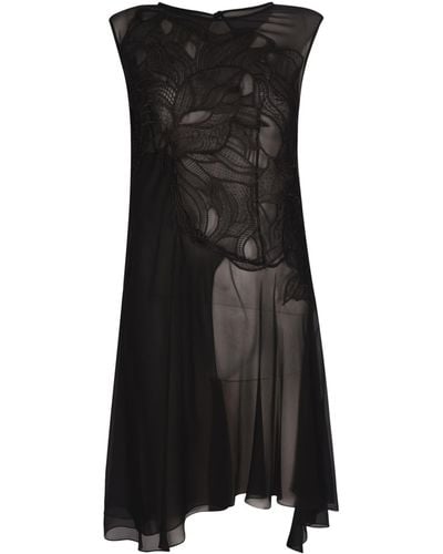 Alberta Ferretti Asymmetric Sleeveless Lace Panelled Dress - Black