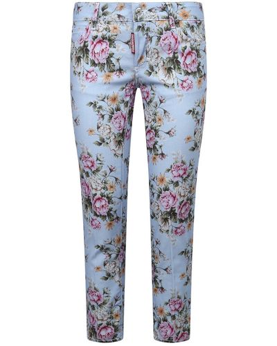 DSquared² Floral Print Cropped Trousers - Blue