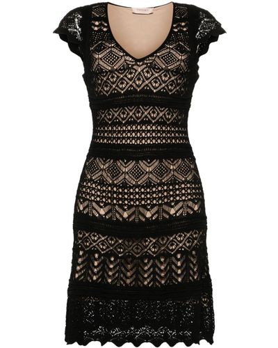 Twin Set Short Sleeve Lace Dress - Black