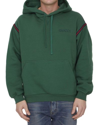 Gucci Logo Embroidered Drawstring Hoodie - Green