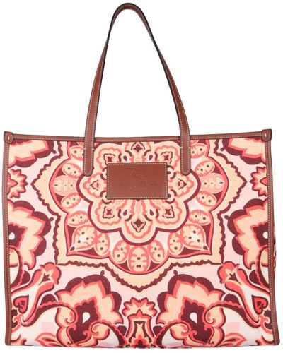 Etro Canvas Tote Bag With Print - Red
