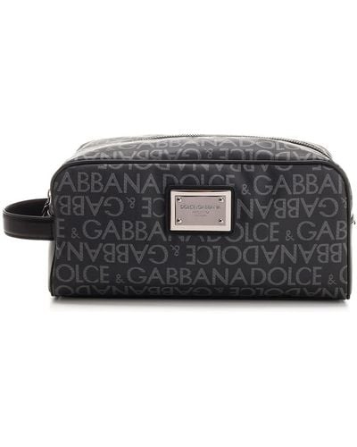Dolce & Gabbana Toiletry Bag With All-over Logo - Black