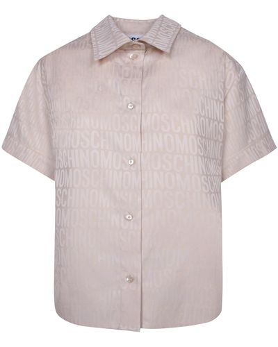 Moschino Ivory Poplin Shirt With Logo - Pink