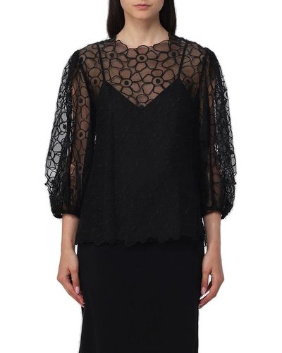 RED Valentino Red Floral Embroidered Blouse - Black