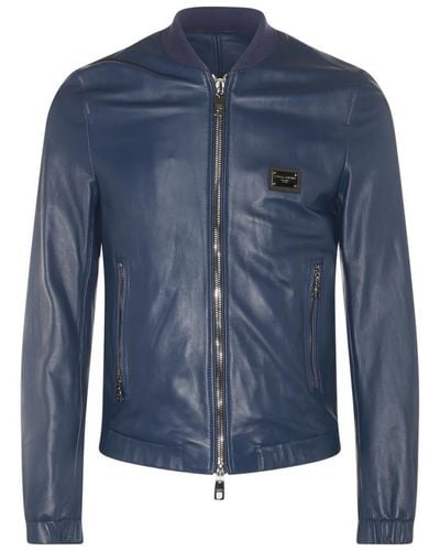 Dolce & Gabbana Dg Essentials Zipped Bomber Jacket - Blue