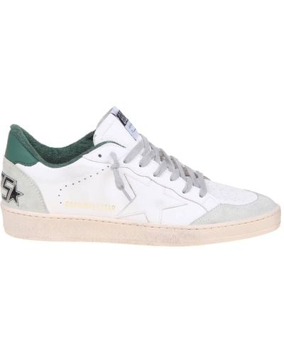 Golden Goose Ballstar Sneakers In White And Green Leather - Multicolor