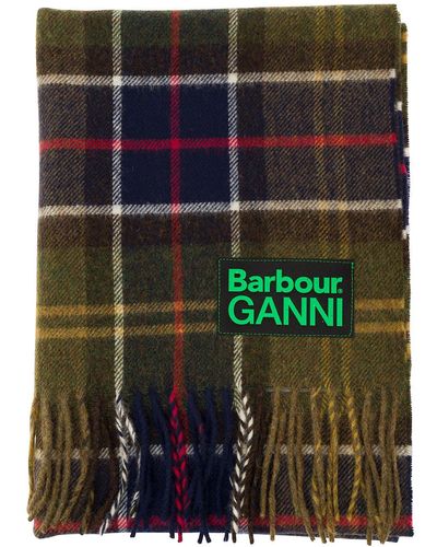 Barbour Scarf With Check Motif And Double Logo - Green