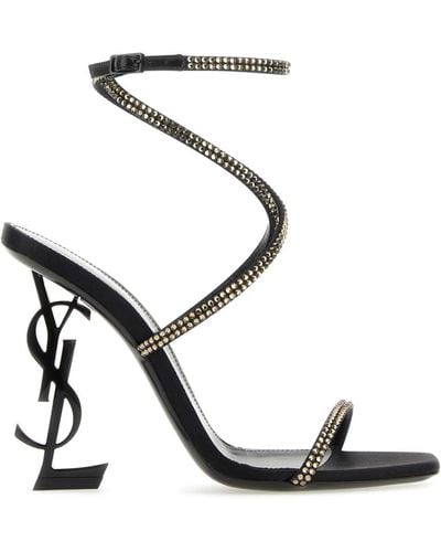 Saint Laurent Embellished Satin Opyum 110 Sandals - Black