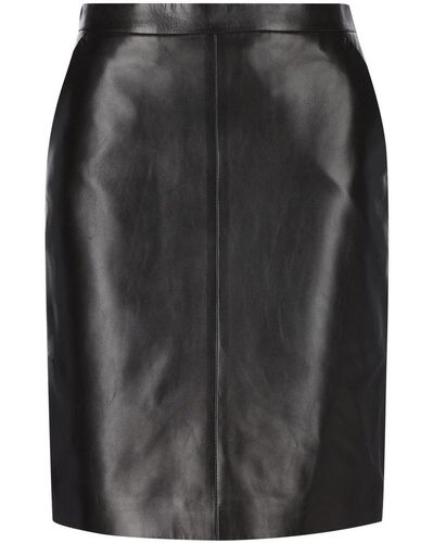 Saint Laurent Zip Detailed Leather Skirt - Black