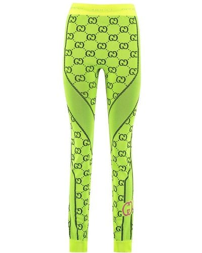 Gucci Love Parade Neon Jacquard-knit Leggings - Green