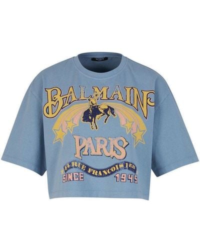 Balmain Printed Cotton T-shirt - Blue