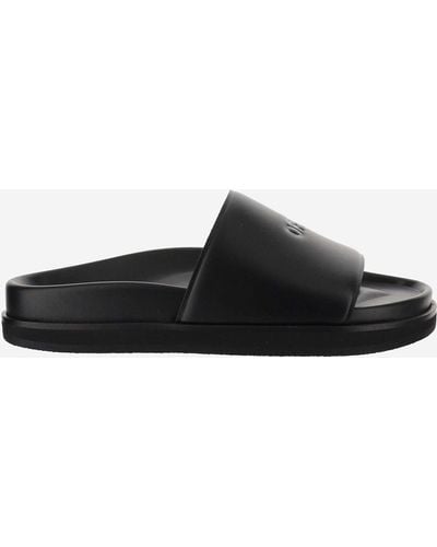 Off-White c/o Virgil Abloh Leather Slippers With Logo - Black