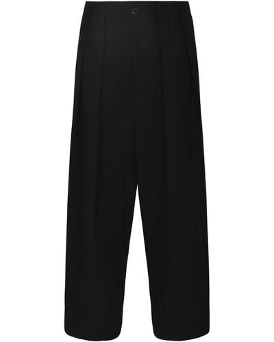 Yohji Yamamoto Pleat Detail Straight Leg Plain Trousers - Black