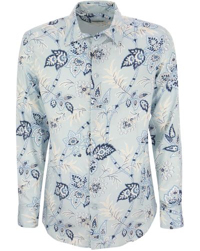 Etro Jacquard Shirt With Floral Pattern - Blue