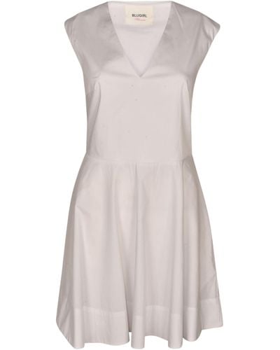Blugirl Blumarine V-Neck Sleeveless Flare Dress - White