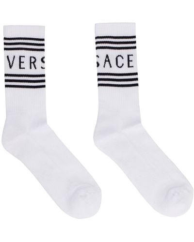 Versace Logo Cotton Blend Socks - White