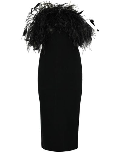 Max Mara Studio Eolo Dress In Silk And Wool With Feathers - Black