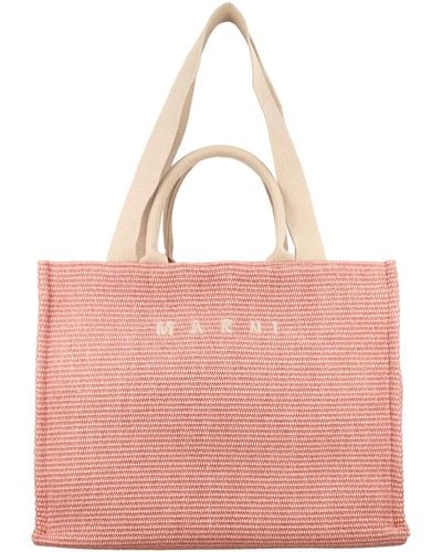 Marni Raffia Large Tote Bag - Pink