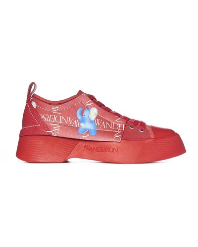 JW Anderson Print Leather And Canvas Trainers - Red