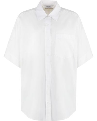 Calvin Klein Short Sleeve Cotton Blend Shirt - White