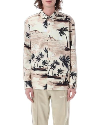 Palm Angels Hawaiian Printed Long-sleeved Shirt - Natural