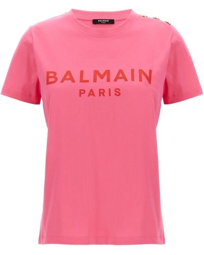Balmain Logo Print T-Shirt - Pink