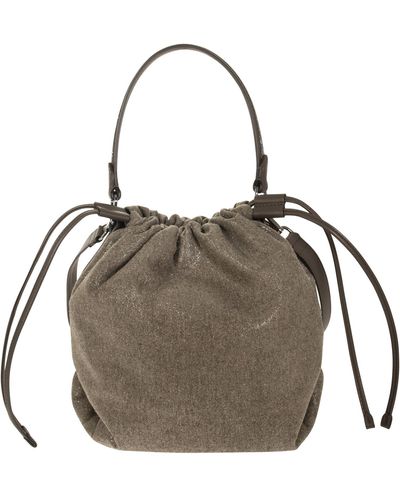 Brunello Cucinelli Bucket Bag In Wool And Viscose Blend - Gray