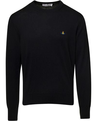 Vivienne Westwood Crewneck Sweater With Embroidered Logo - Black