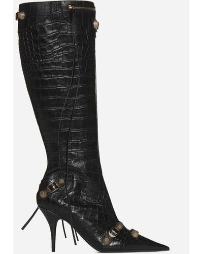 Balenciaga Cagole Animalier Effect Leather Boots - Black