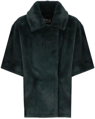 Betta Corradi Eco-fur Double Breasted Poncho - Black