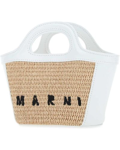 Marni Two-Tone Leather And Raffia Micro Tropicalia Summer Handbag - White