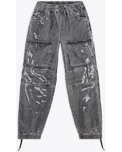DIESEL D-Mirt-S Denim Cargo Pant With Sequins Effect Coating - Gray