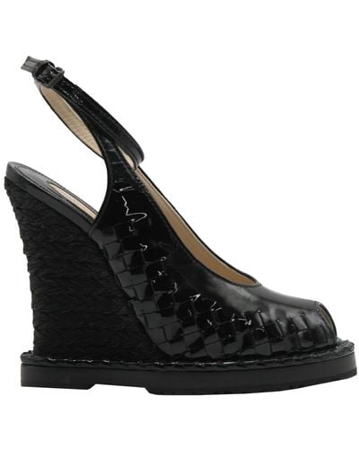 Bottega Veneta Patent Platform Sandals - Black