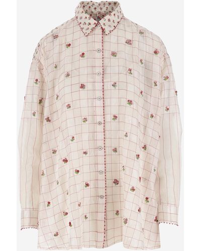 Péro Silk Shirt With Floral Embroidery - Natural